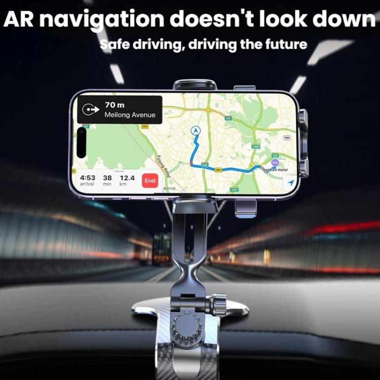 Car phone holder with clip mount holding a smartphone on the dashboard