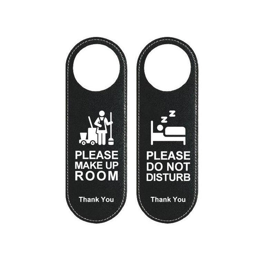 Double-Sided Leather Door Sign For Hotels Please Make Up Room & Do Not Disturb Reversible Hanger, Hotels Door Sign