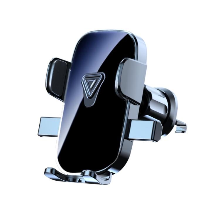 Car air vent phone holder with glossy mirror-finish cradle and side vent clamps