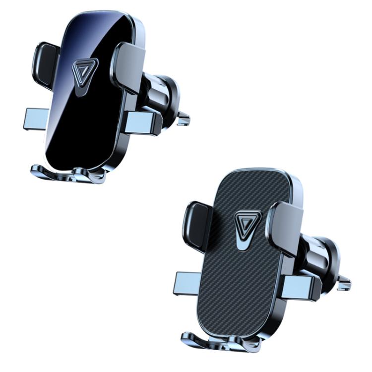 Car air vent phone holder showing two cradle finishes: glossy and textured