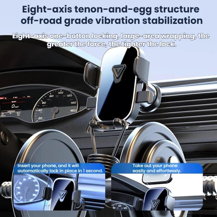 Car air vent phone holder mounted on the car vent with locking arm detail