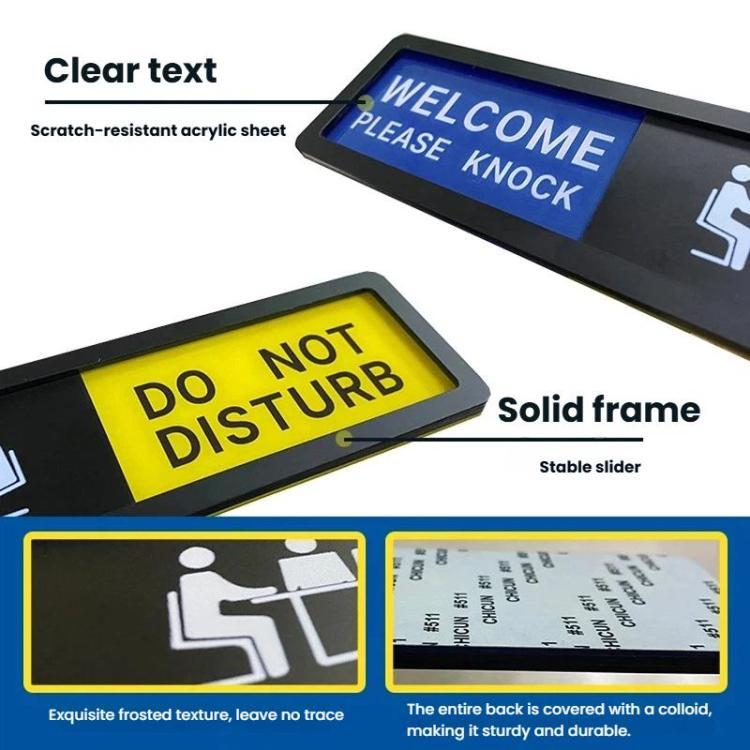 Sliding sign with WELCOME PLEASE KNOCK and DO NOT DISTURB text on panels