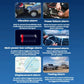 Car GPS anti-theft alarm infographic: vibration, power failure, overspeed, towing