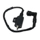 Ignition coil assembly with black connector pins and wire harness, motorcycle