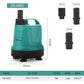 Teal submersible aquarium pump with black outlet nozzle and top carry handle grip