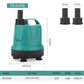 Teal submersible aquarium pump with black outlet nozzle and textured bottom feet
