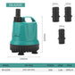 Teal submersible aquarium pump with black outlet nozzle and stacked connector fittings