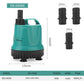 Teal submersible aquarium pump with black outlet nozzle and multiple bottom connector ends