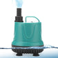 Teal submersible aquarium pump with black outlet nozzle, water discharge visible