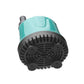 Underside of teal submersible aquarium pump with black intake grid and feet