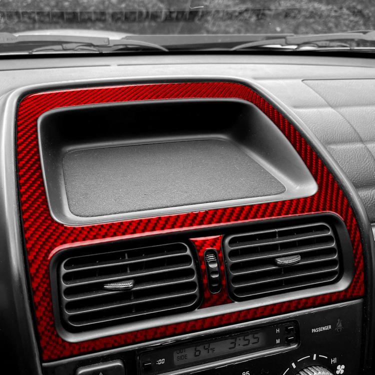 Center console air vent trim stickers with red carbon-fiber style bezel set