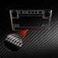 Red carbon-fiber car radio panel sticker with round texture detail
