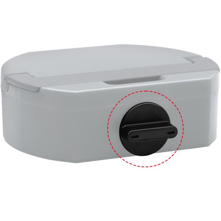 Gray water tank lid replacement with black side pull tab, shown on robot mop body
