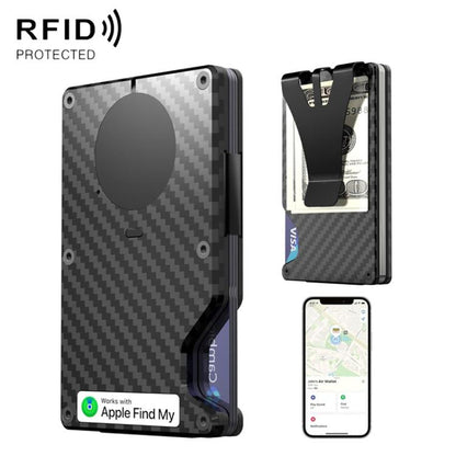 Carbon fiber metal tracker wallet with card slot and built-in anti-loss chip