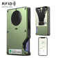 Army green metal tracker wallet with card slot and built-in anti-loss chip