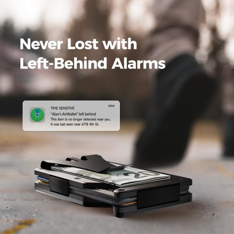 Black metal tracker wallet with slim profile and built-in anti-loss chip