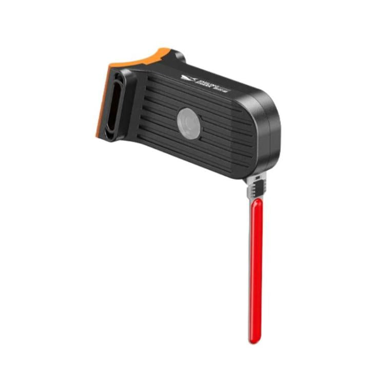 Outdoor bicycle tail light with red LED glow and black shark-shaped housing
