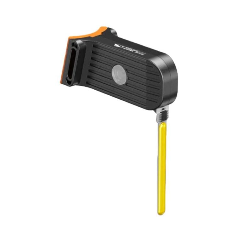 Outdoor bicycle tail light with yellow LED glow and black shark-shaped housing