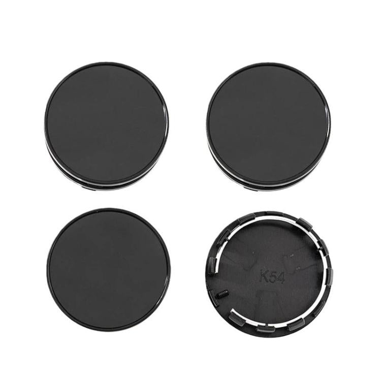 Set of four black 54mm wheel center caps with snap-in rear clips