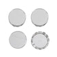 Set of four silver 54mm wheel center caps with snap-in rear clips