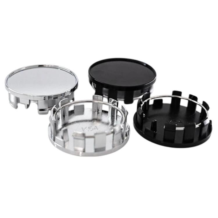 Wheel center caps pair in chrome and black with internal mounting clips