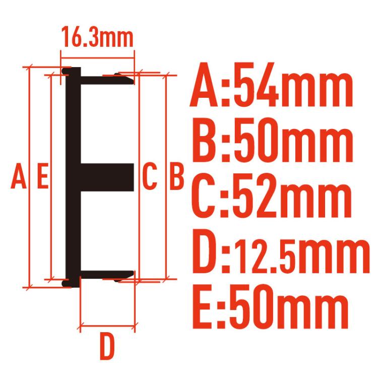 Wheel center cap size chart: 54mm outer diameter, 12.5mm depth