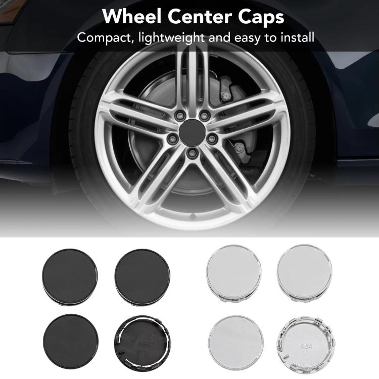 Wheel center caps set: four round black and silver caps shown on wheel