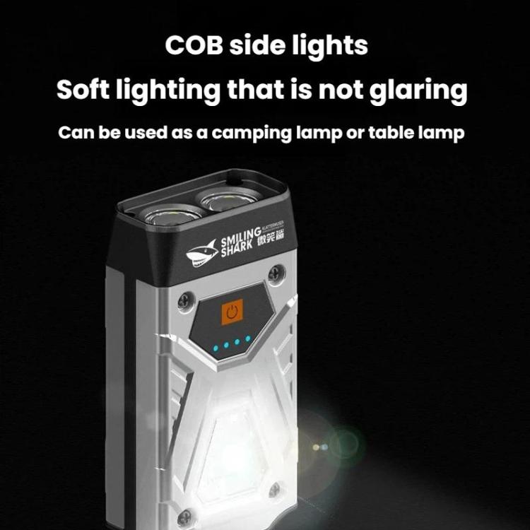 SMILING SHARK portable magnetic flashlight with COB side lights for wide, soft illumination