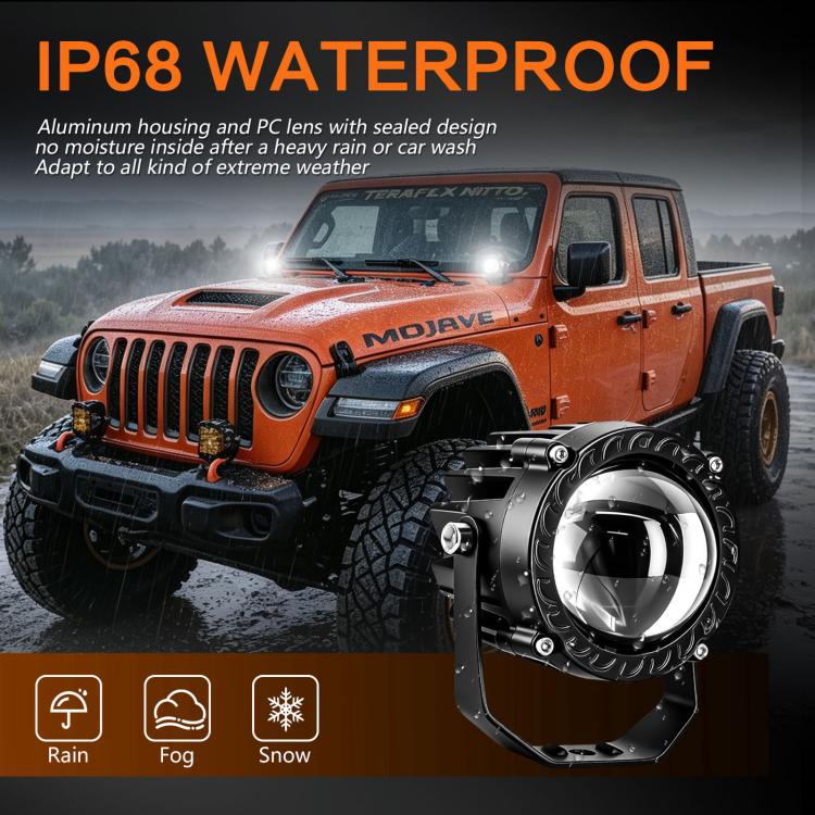 LED off-road spotlight waterproof rating graphic with rugged lens housing