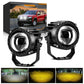 Pair of black round car truck spotlights with adjustable mounting brackets and clear glass lenses