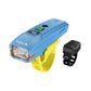 Blue kids bike headlight with digital display and included handlebar mounting strap