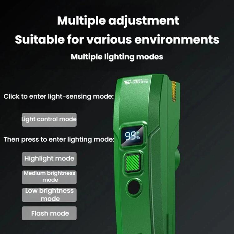 Green kids bike headlight with multi-mode light control buttons and display