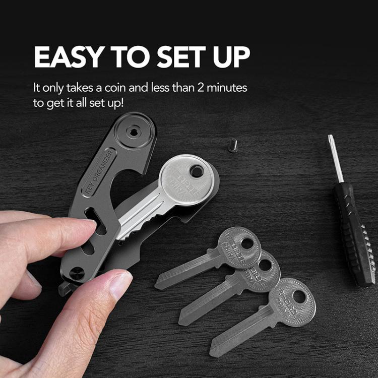 Compact aluminum key holder clip with coin screw and attached keys