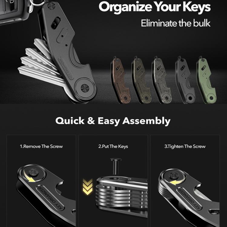 Assorted color aluminum key holder clips displayed with folded keys