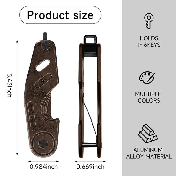 Bronze aluminum key holder clip with car key fob ring, holds multiple keys