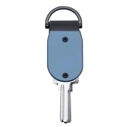 Mini aluminum key holder with blue body and two key blades