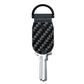Mini aluminum key holder with black carbon-fiber style face and key blades