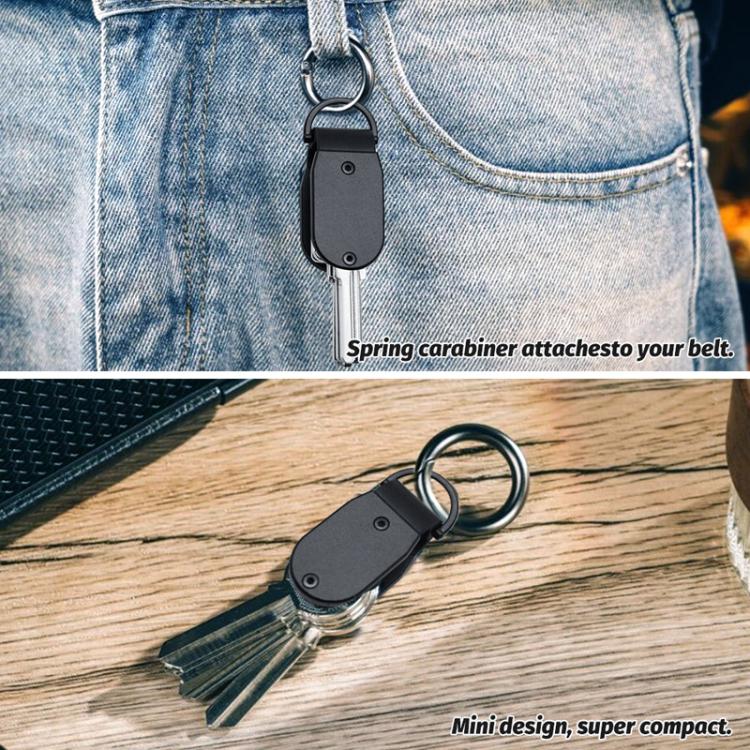 Black mini aluminum key organizer with belt carabiner clip and key ring