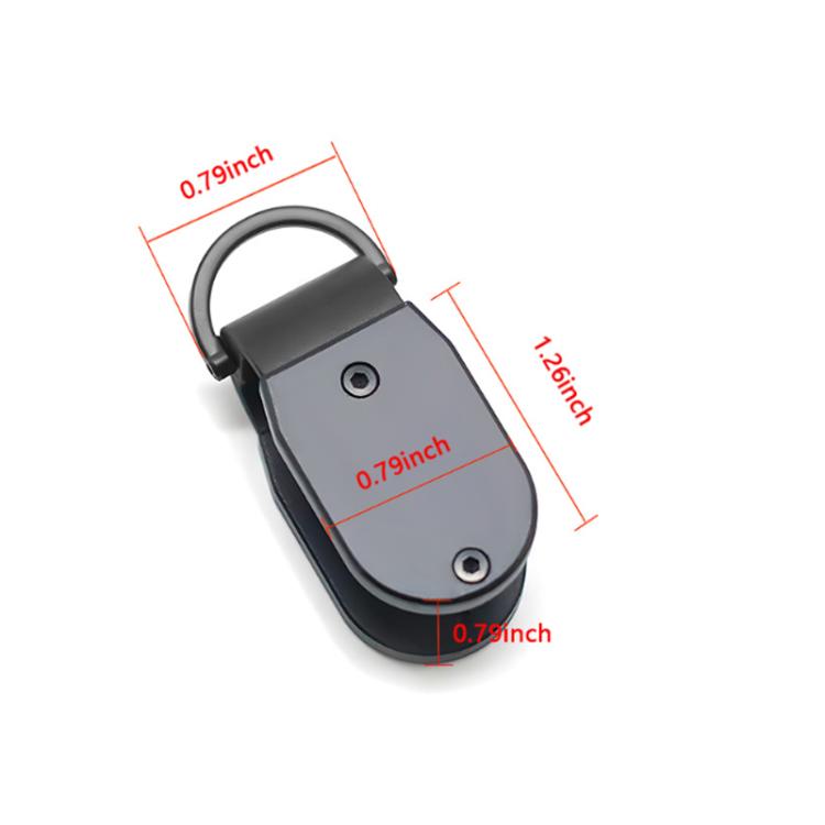 Mini key organizer with key ring on a dark gray body, with size measurements