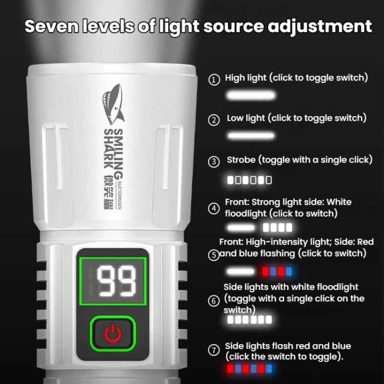 White flashlight with digital screen 99 and multi-mode light control panel