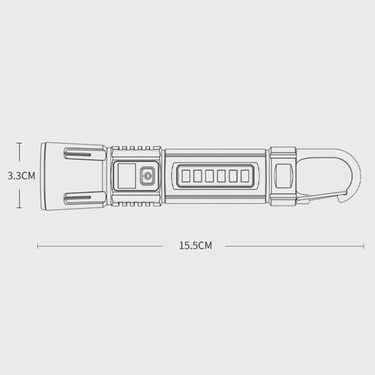 White flashlight size diagram with length and height measurements