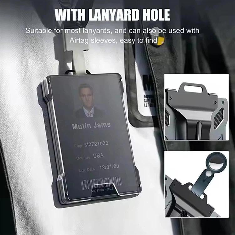 RFID badge holder wallet with clear window and lanyard hole, metal shell