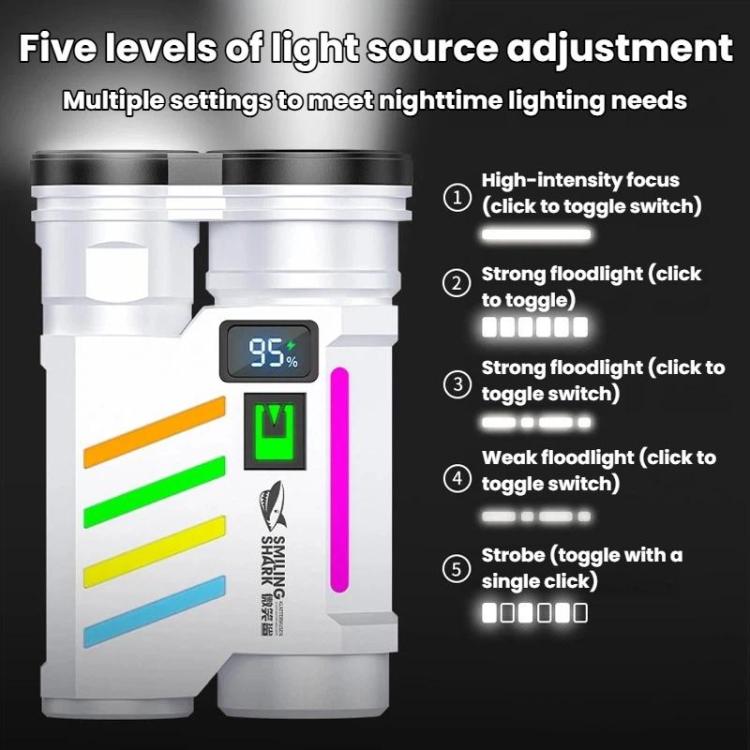 SMILING SHARK SD-5273 Portable High Bright Digital Display Flashlight USB Rechargeable Spotlight & Flood Light, SD-5273
