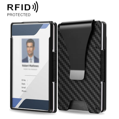 Black aluminum badge holder card wallet with RFID protection, open view