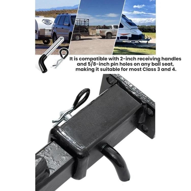 Trailer hitch receiver with installed trailer hitch pin, black curved handle