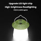 Green camping lantern with bright white glow and arched hanging handle