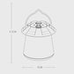 Camping lantern size diagram, 9cm diameter and 9.7cm height with handle