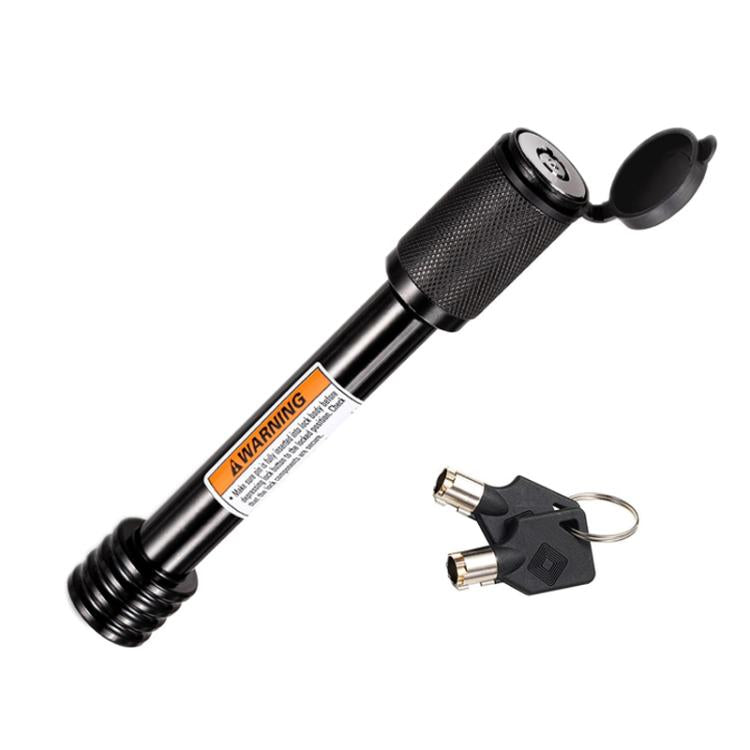 Black hitch safety lock with lock bar and two key fobs