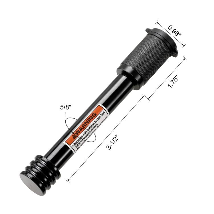 Black 5/8-inch hitch lock bar with keyhole cover and measurement labels