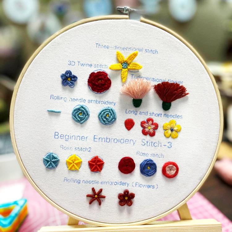 3-In-1 Embroidery Starter Kit For Beginners DIY Stitch Practice Sampler With English Instructions